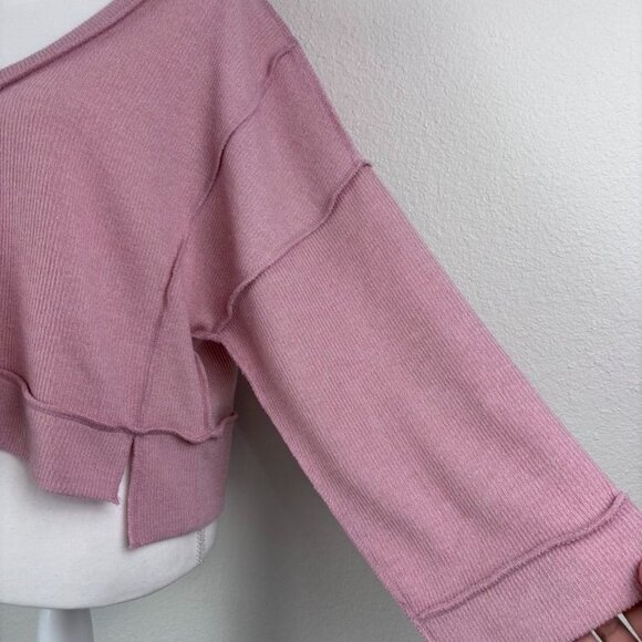 BDG Urban Outfitters women's small pink v-neck oversized wide cropped pullover - Picture 2 of 8